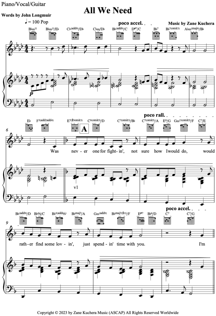 All We Need Sheet Music Zane Kuchera Multimedia Production And Design